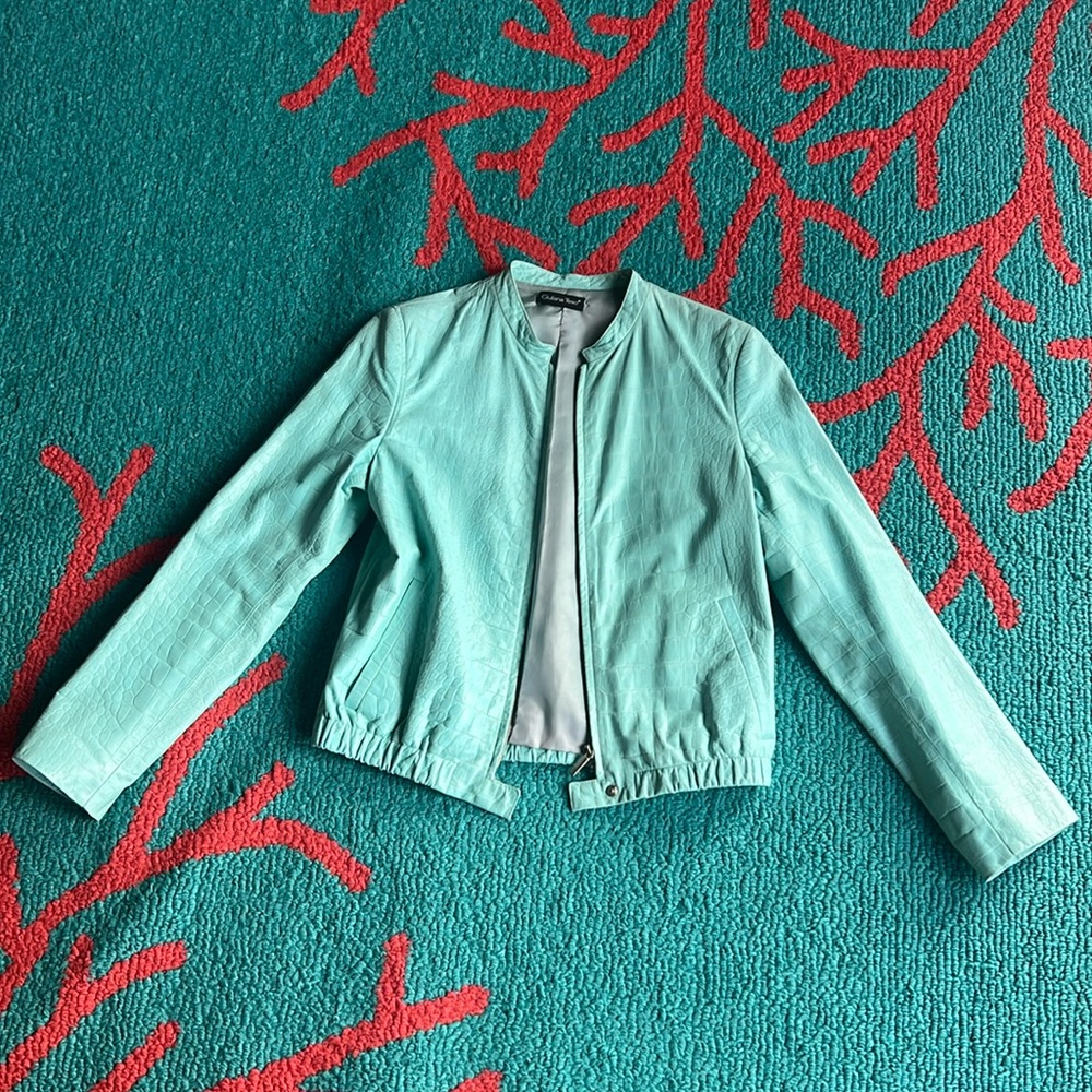 Vintage Giuliana Teso real authentic blue leather jacket